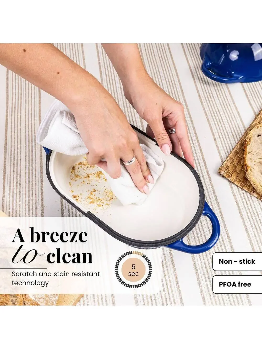 Enamelled Cast Iron Dutch Oven Bread Loaf Pan – 24cm x 16cm, Dark Blue